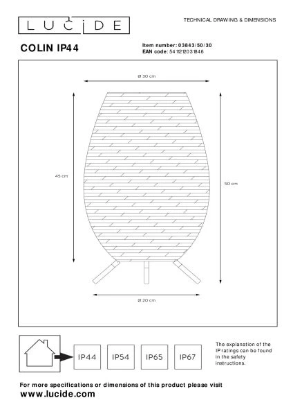 Lucide COLIN IP44 - Oplaadbare Tafellamp Binnen/Buiten - Accu/Batterij - LED Dimb. - 1x3W 3000K - IP44 - 3 StepDim - Zwart - technisch